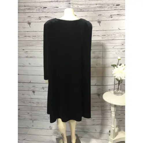 Vintage K.C. Spencer New York Velvet Rhinestone Long Sleeve Shift Dress size 22W Black