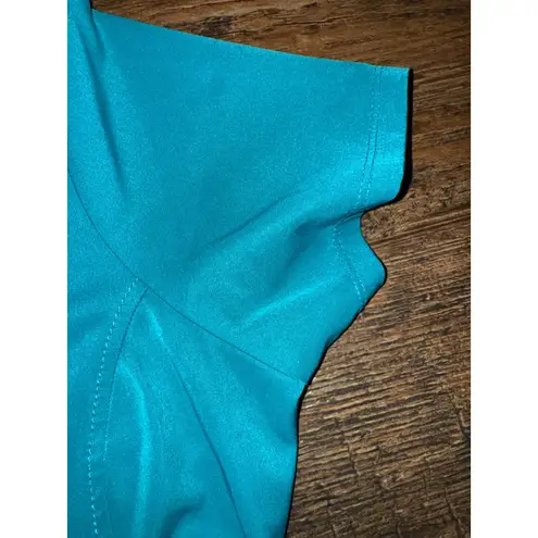 HH WORKS by Healing Hands Teal Scrub Top Short Sleeve Med "Cheers Healing Angel" Blue