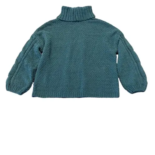 Seven7 Sweater Womens Size L Deep Teal Chenille Cable Knit Turtle Cowl Neck