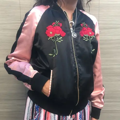 Forever 21  pink and black floral bomber jacket Size S