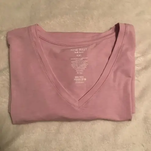 Nine West  Essential Lilac Short Sleeve V-Neck Basic Stretchy T-Shirt Top 2XL NEW