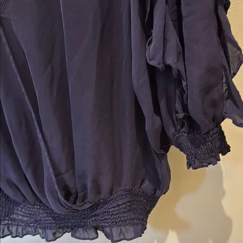 Parker  Blue Flutter Sleeve Ruffled Blouse - Image 3