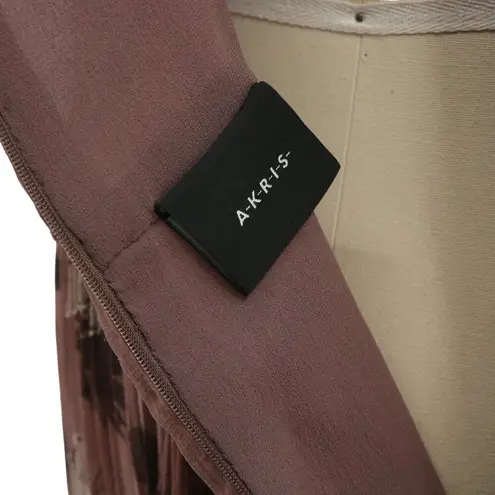 Akris Mocha Mauve Silk Applique Leaf Vine Pleated Sleeveless Party Dress 12