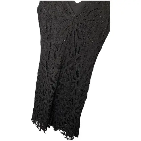 Etoile Beaded Lace V Neck Scallop Lined Vintage Y2K Dress Black XS