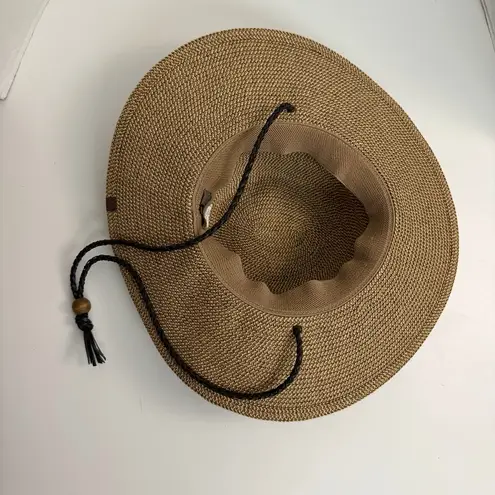 Rei Co-op Rei Hat Straw Wide Brim Braided Leather Strap Tan Brown Sun Travel Beach Unisex