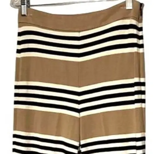 Womens Pull On Pants Size 4 Striped Tan White Black Wide Leg Side Zip Stretch