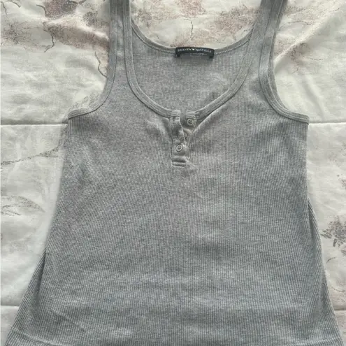 Brandy Melville  grey ribbed cropped button front placket tank top, one size