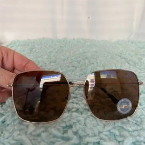 Square Brown & Gold Metal Frame Sunglasses Women NWOT