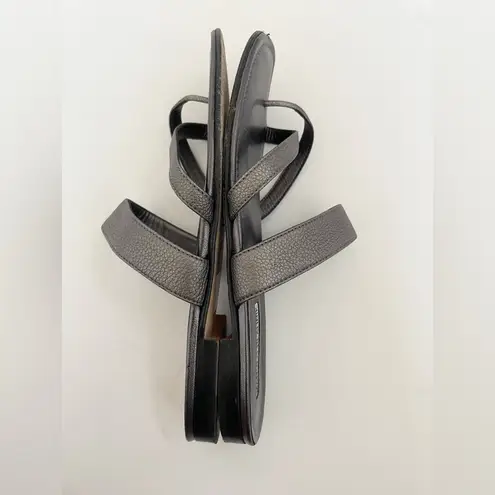 Manolo Blahnik Metallic Grey Lamb leather Susa Criss cross thong sandals flat 40