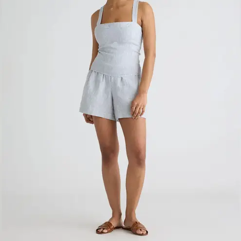 Quince NWT 100% European Linen High Waisted Blue White Pinstriped Shorts Sz XS