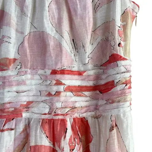 Ann Taylor LOFT Linen Pink Floral Fit & Flare Cocktail Dress, Size 4 White