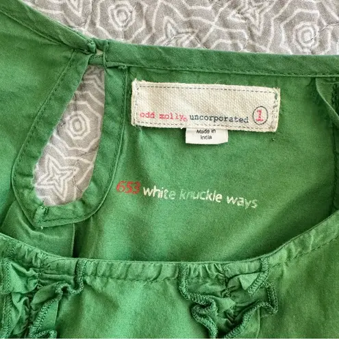 Odd Molly Anthropologie Green Boho Embroidered Scallop Hem Blouse Size S