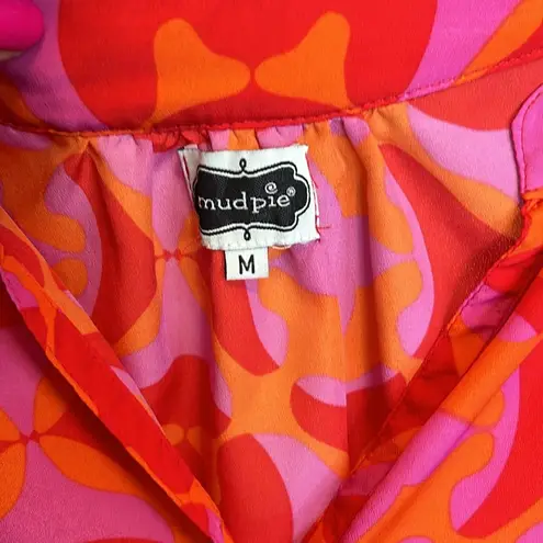 Mud Pie Women’s Medium Long Sleeve Top 100% Polyester EUC Orange pink purple
