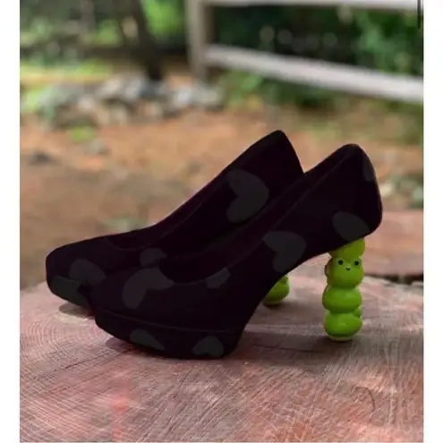 Pocketbean Retro Funky Black Heart Print Froggy Heel Shoes 9