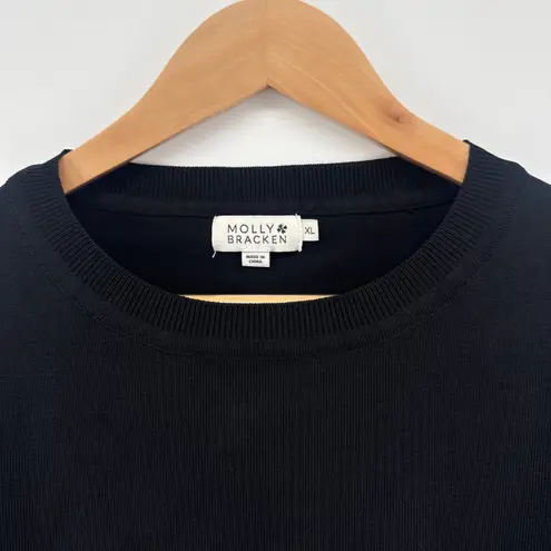 Molly Bracken Black Lace Sleeve Sweater Top XL Long Sleeve Pullover Mixed Media