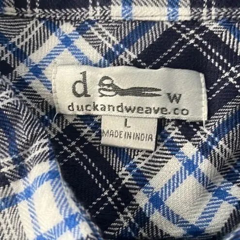 Duck & Weave Shirt Womens Large Blue Black Plaid Button Up Flannel Camp Cabin Blue
