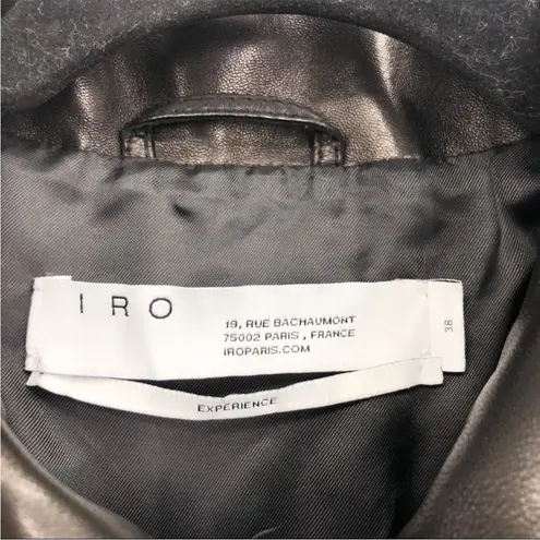 IRO Else Lamb Leather Black Moto Fringe Trimmed Button Up Jacket Boho US 6