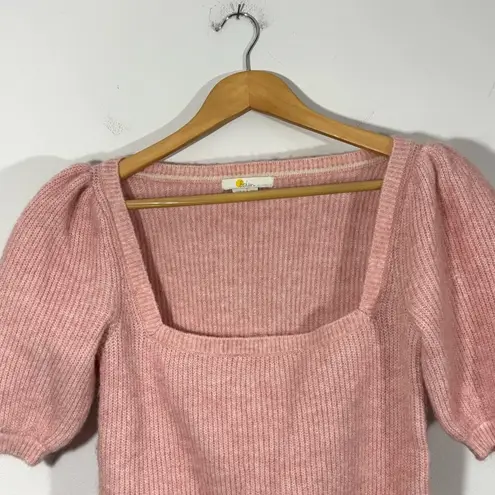 Boden Soft Knit Square Neckline Puff Sleeve Blush Pink Short Sleeve Sweater Top Size XS