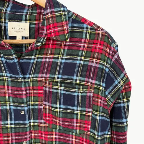 Sézane Max Long Sleeve Button Down Shirt | Sz 38 (US 6) | York Tartan Blue Plaid