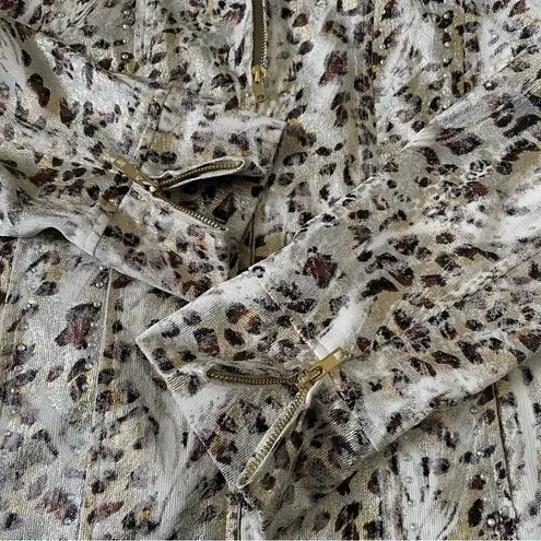 BEREK jacket blazer animal print beads faux suede drawstring collar zip up L Silver Size L
