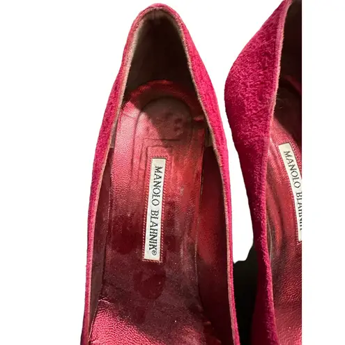 Manolo Blahnik Manolo Blahnik women's vintage red black suede pointed heels size 38 - Image 4