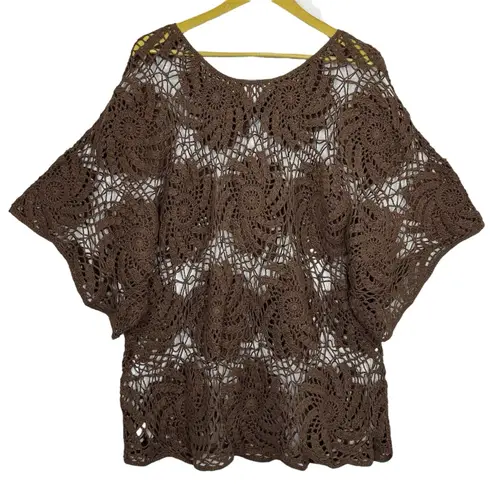 Denim 24/7 Fairy Grunge Crochet Open Knit Sweater Size L Boho Hippie Whimsical Brown Size L