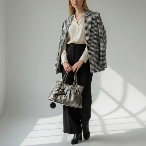 via spiga Vintage Copper Leather Braided Handle Handbag