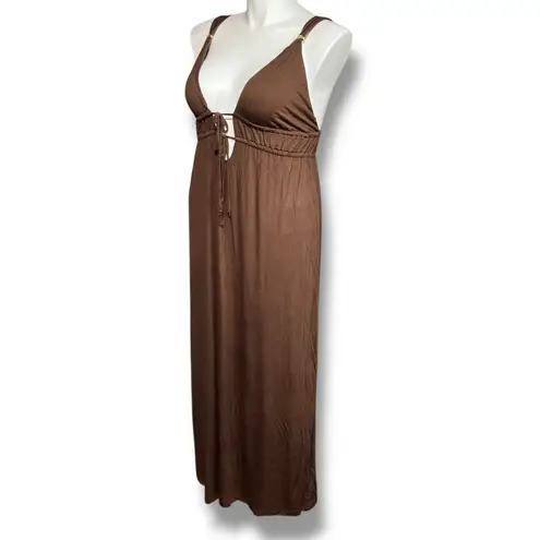 Tropical Escape Tropical Escapes Womens Maxi Dress Swimsuit Coverup Grecian Style Brown Large