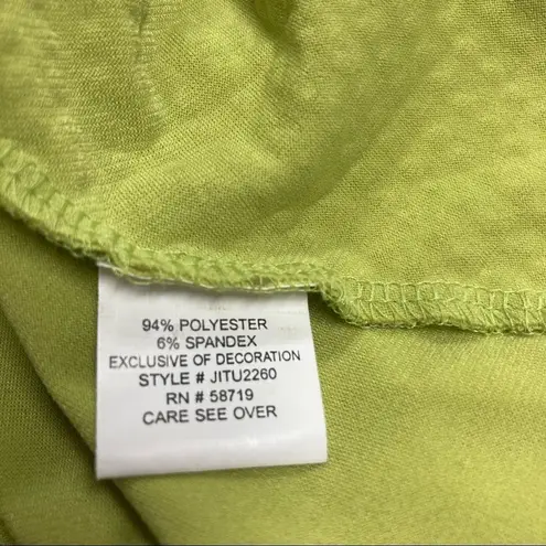 Valerie Stevens Women’s Green Studded Top Size Large Short Sleeves Cowl Neck