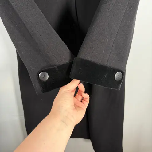 VTG Black Wool Hooded Velvet Trim Long Coat Witchy Dark Academia Core Gothic 12