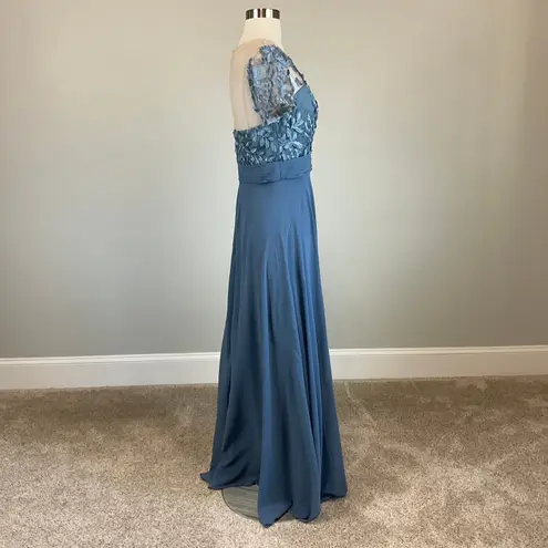 JS Collections Lace and Chiffon Evening Gown Blue Size 6 Short Sleeve Formal - Image 4