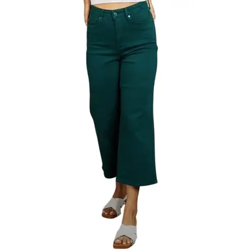Judy Blue Hailey Jeans Women 13/31 Teal Emerald Green WideLeg Crop Tummy Control
