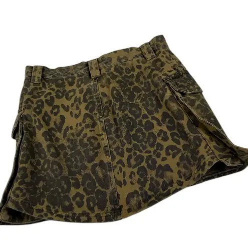 reset by Jane Pocketed Leopard Print Denim Mini Skirt Black