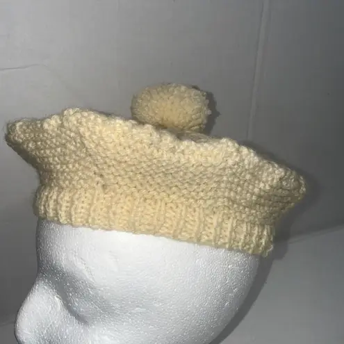 VTG John Molloy Cream Old Money Minimalist Aran Wool Pom Knit Ireland Hat Beret