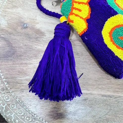 Colombian Wayuu Purple Butterfly Flowers Handmade Purse Bag & Coin Purse Artisan
