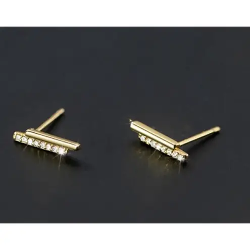 Boutique NEW Womens Gold Plated Sterling Silver Bar Simulated Diamond Stud Earring, 12mm