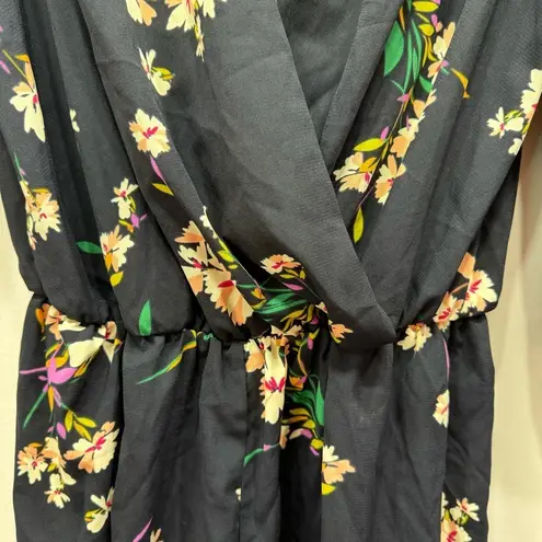 Shorts Romper Navy Blue Floral Print Wrap Front from ModCloth by Gilli Size L