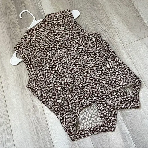 Vintage Floral Vest lace collar sleeveless womens Brown (size 6) cottage prairie