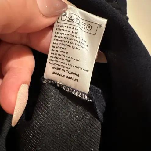 Maje Navy Blue Mandarin Collar Sheath Long Sleeve Dress