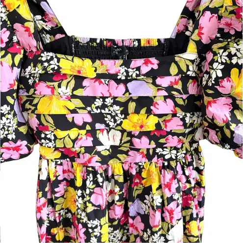 NWT Nobody's Child Nova Puff Sleeve
Black Floral Midi Dress Size 6