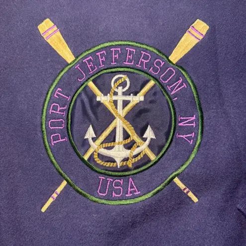 VTG 90s Oarsman Port Jefferson NY USA Embroidered Sweater Adult L Reverse Weave Blue Size L