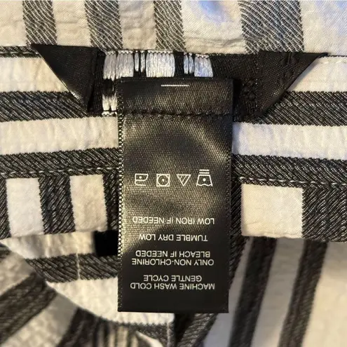 Ali Miles Women Sz XL Black White Stripe Minimalist Long Tunic Top Crinkle Artsy