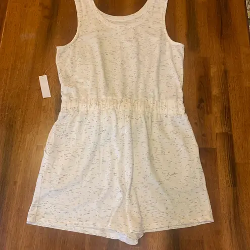 Avia NWT Romper M 8-10 White Speckled Shorts Elastic Tie Waist Pockets