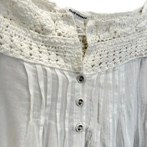 Club Monaco Crochet Top White XS Tank Top Sleeveless Button Front Wide Strap
