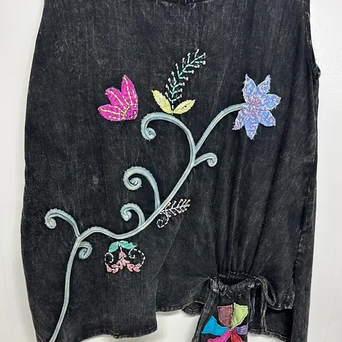 Black Asymmetrical Embellished Sleeveless Tank Top Size M