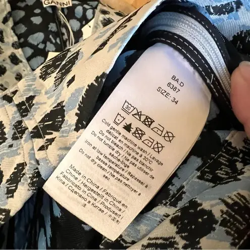 Ganni NWT Jacquard V-Neck Puff Sleeve Blouse in Leopard Print Size 34 XS