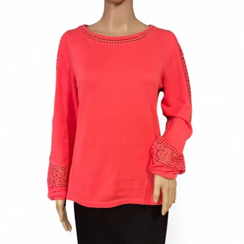 Boden USA BODEN Womens Coral Pink Sweater Size 6 Lace Cutout Detail Long Sleeve