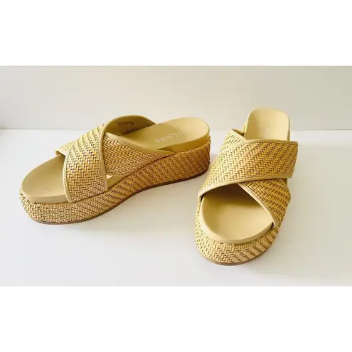 J/Slides Quackie Platform Vegan Chunky Sandal Woven 9.5 Strap Wedge Resort $168