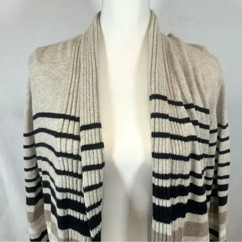 st. john's bay St John’s Bay tan and black striped waterfall cardigan sweater size large