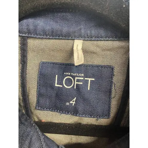 Ann Taylor Loft Jacket Women's 4 Blue Denim Front Button Long Sleeve Pleated B71